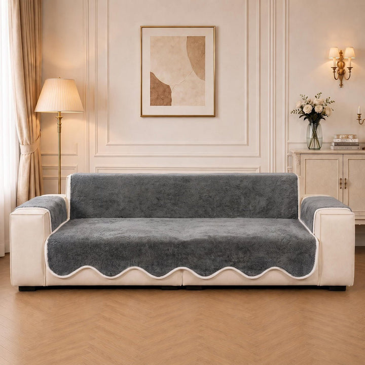 Waterproof Plush Velvet Contrast Wavy Edge Couch Cover - Pawtique