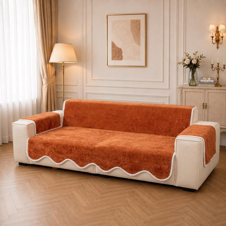 Waterproof Plush Velvet Contrast Wavy Edge Couch Cover - Pawtique
