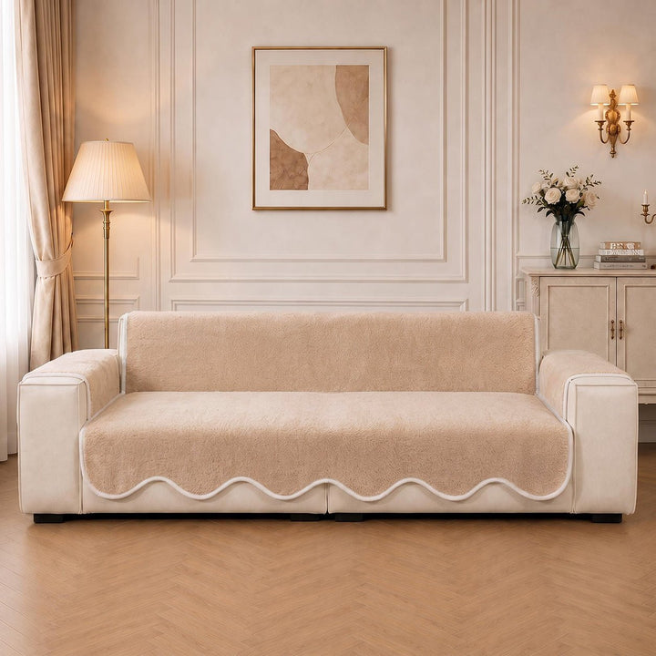 Waterproof Plush Velvet Contrast Wavy Edge Couch Cover - Pawtique