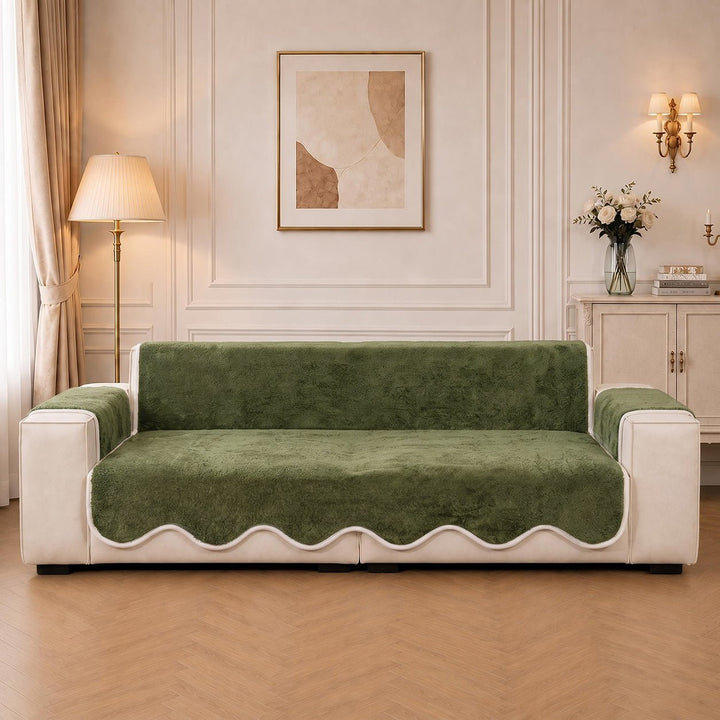 Waterproof Plush Velvet Contrast Wavy Edge Couch Cover - Pawtique