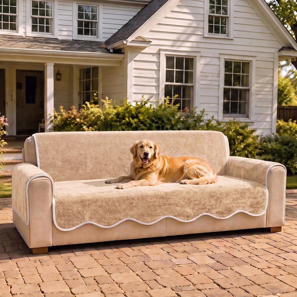 Waterproof Plush Velvet Contrast Wavy Edge Couch Cover - Pawtique