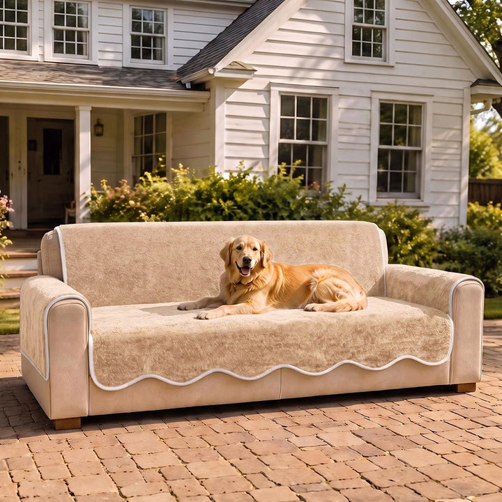 Waterproof Plush Velvet Contrast Wavy Edge Couch Cover - Pawtique