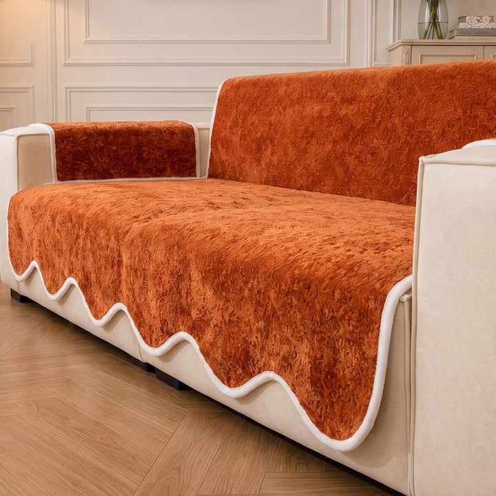 Waterproof Plush Velvet Contrast Wavy Edge Couch Cover - Pawtique