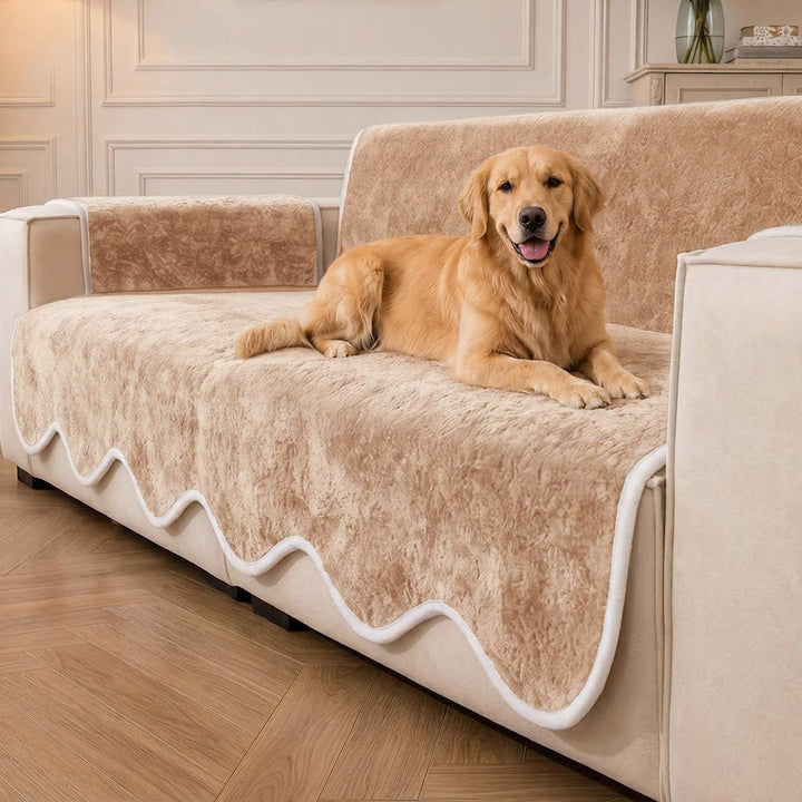 Waterproof Plush Velvet Contrast Wavy Edge Couch Cover - Pawtique