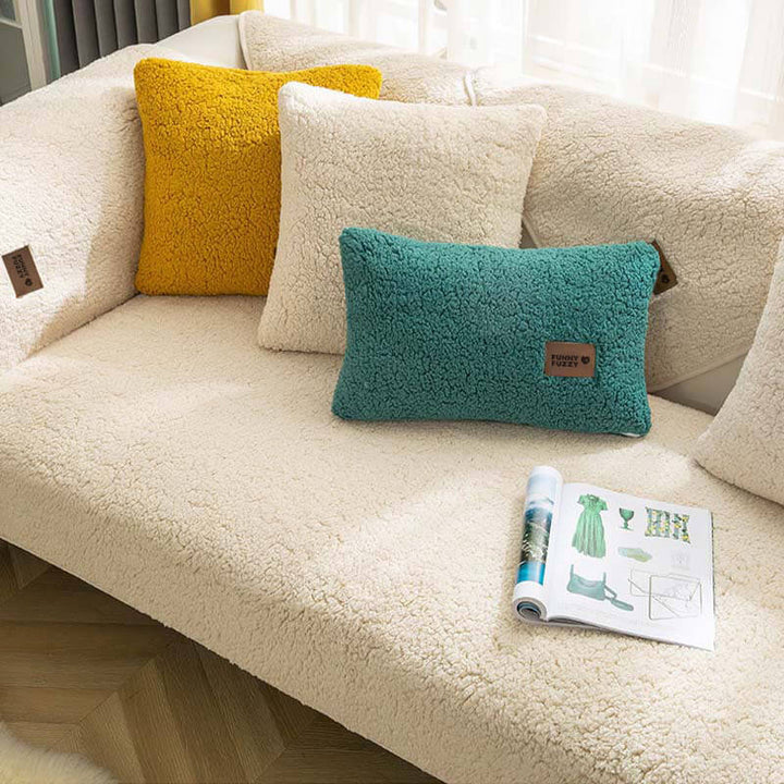 Waterproof Thick Fuzzy Faux Sherpa Fleece Non-Slip Couch Cover Protector - Pawtique