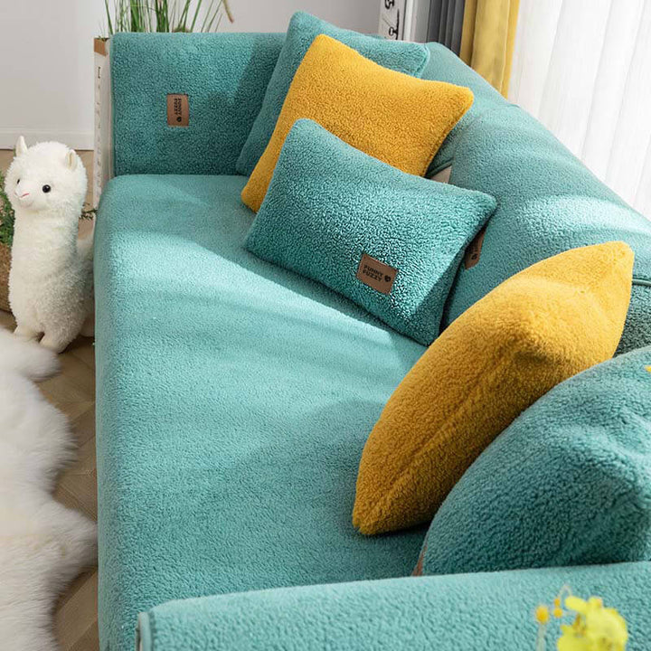 Waterproof Thick Fuzzy Faux Sherpa Fleece Non-Slip Couch Cover Protector - Pawtique