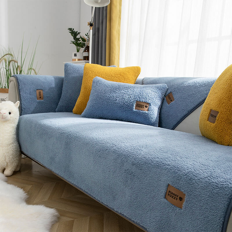 Waterproof Thick Fuzzy Faux Sherpa Fleece Non-Slip Couch Cover Protector - Pawtique
