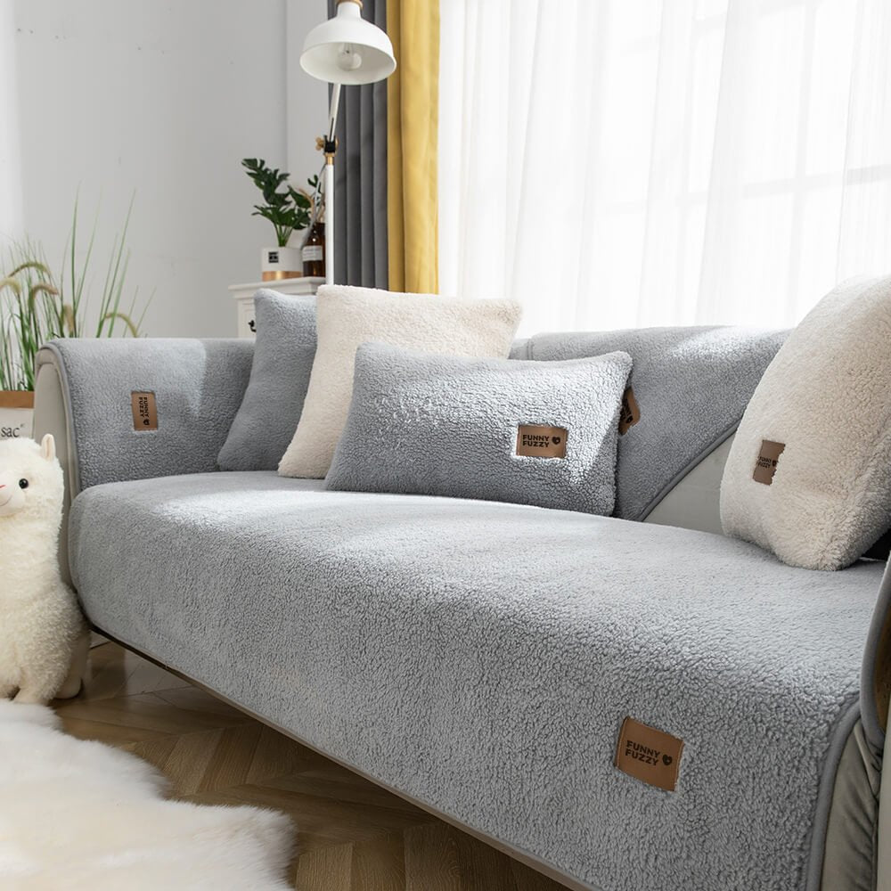 Waterproof Thick Fuzzy Faux Sherpa Fleece Non-Slip Couch Cover Protector - Pawtique
