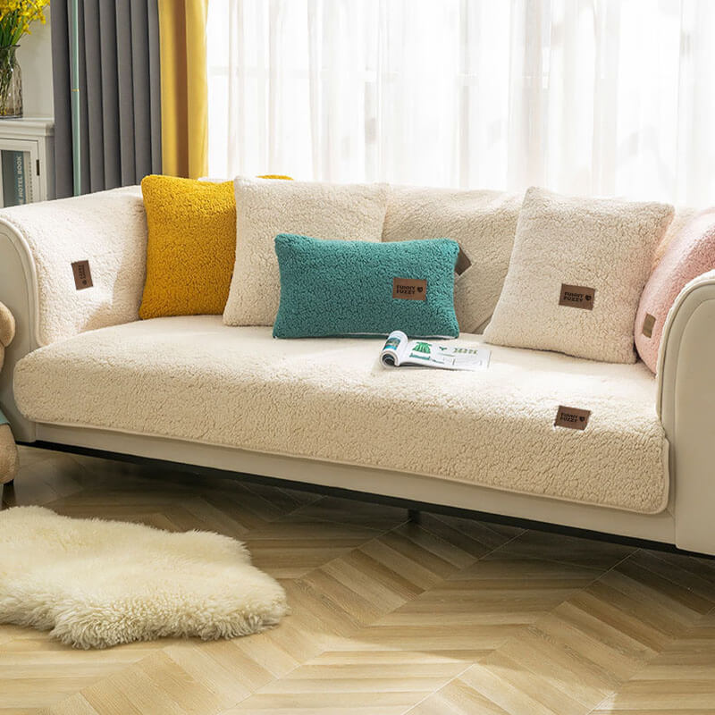 Waterproof Thick Fuzzy Faux Sherpa Fleece Non-Slip Couch Cover Protector - Pawtique