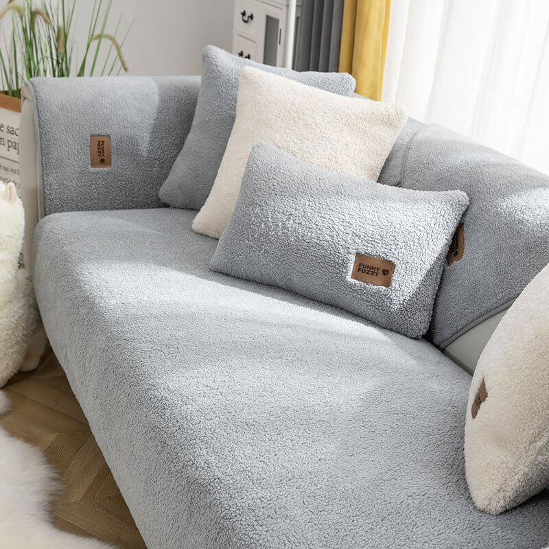 Waterproof Thick Fuzzy Faux Sherpa Fleece Non-Slip Couch Cover Protector - Pawtique