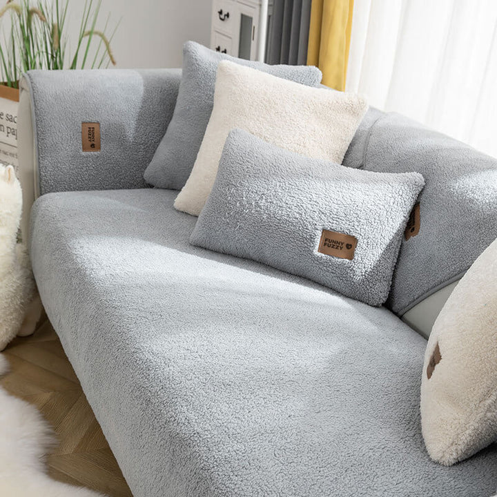 Waterproof Thick Fuzzy Faux Sherpa Fleece Non-Slip Couch Cover Protector - Pawtique